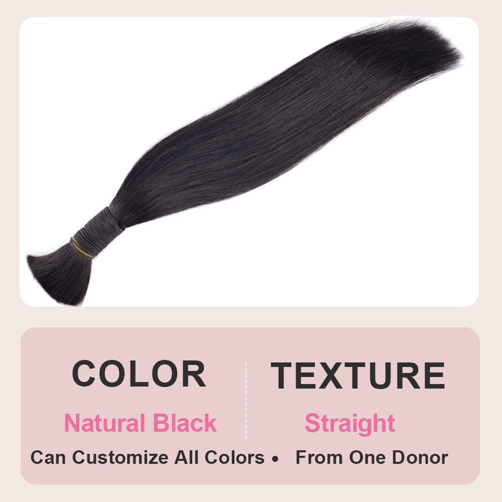 CVOHAIR 3 Pcs Straight Bulk Human Hair for Braiding No Weft Human Hair Extensions Natural Black 100g/Each Bundle