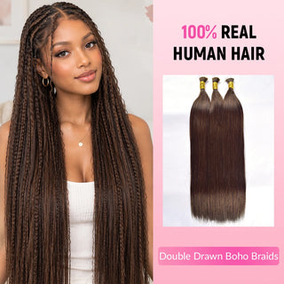 #3 Double Drawn Straight Boho Braids Human Hair CVOHAIR