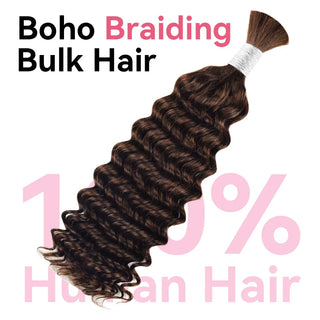 #3 Red Brown Deep Wave Boho Braids No Weft Bulk Hair for Human Hair CVOHAIR