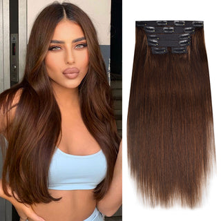 #3 Straight Free Shipping Clip in Hair Extensions Real Human Hair Invisible Lace Clip ins 6Pcs 110G CVOHAIR