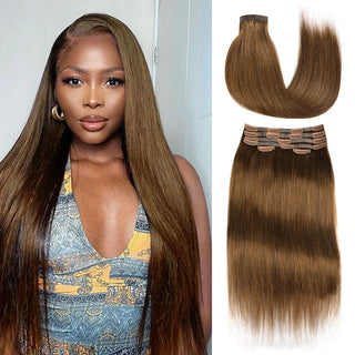 #4 6Pcs Straight Flash Sale Free Shipping PU Seamless Clip ins Hair Extensions Real Human Hair 110G CVOHAIR
