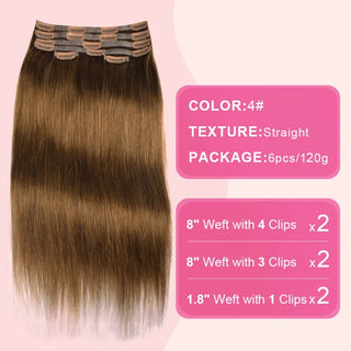 #4 6Pcs Straight Flash Sale Free Shipping PU Seamless Clip ins Hair Extensions Real Human Hair 120G CVOHAIR