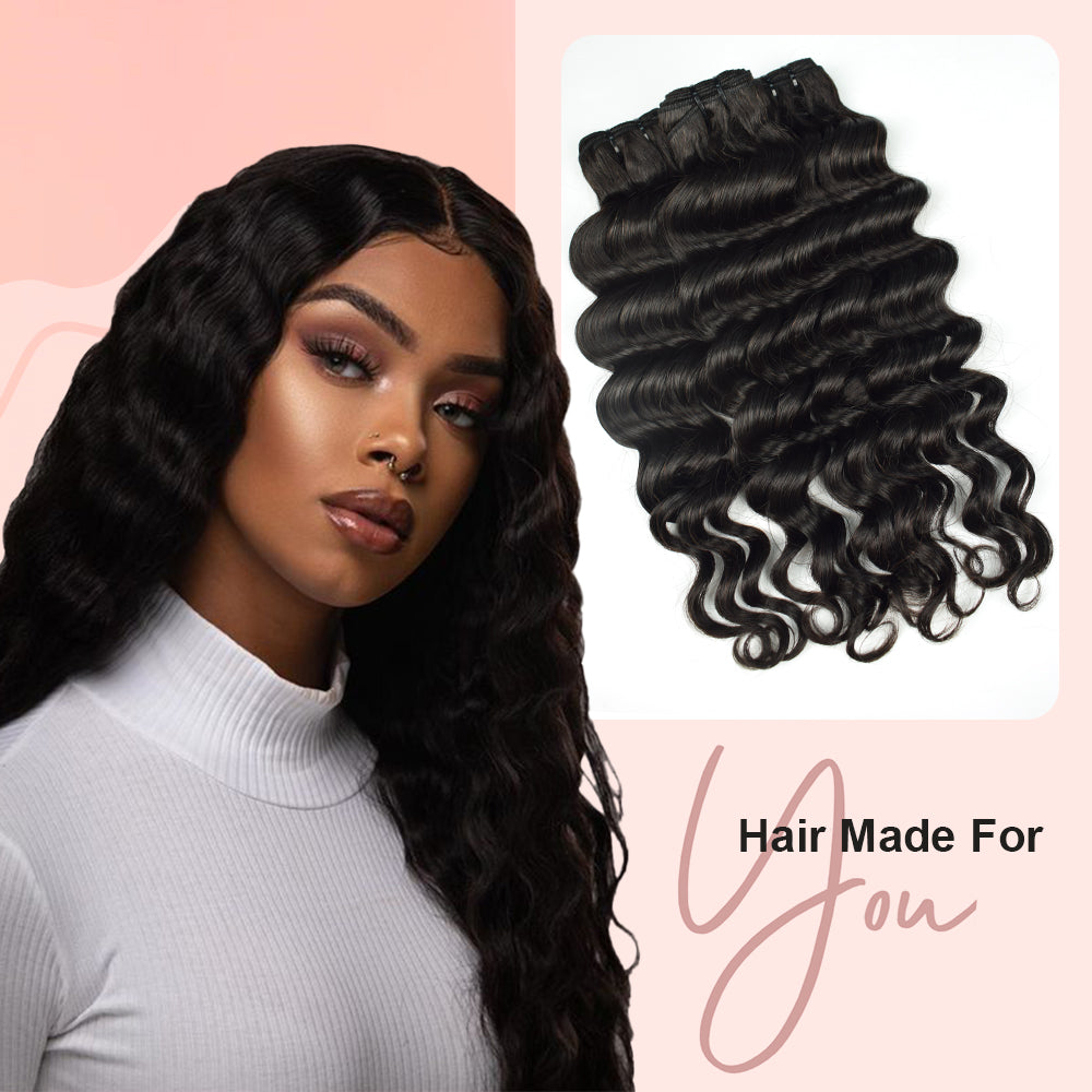 CVOHAIR Loose Deep Wave Bundles Human Hair 3 Bundles Brazilian Virgin Human Hair Weave Bundles Natural Black Color