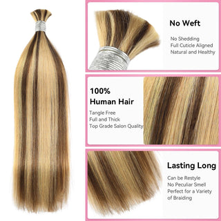 #4/27 Straight Bulk Human Hair For Braiding CVOHAIR