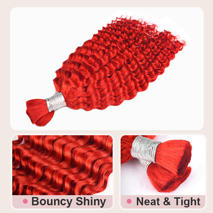 CVOHAIR Deep Wave Bulk Hair For Braiding 3 Pcs/pack Red Color 100% Human Hair Bundles No Weft Braiding Hair Extension