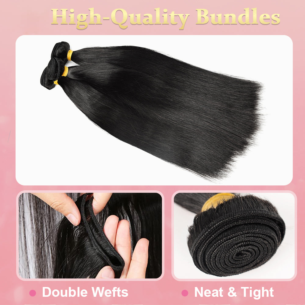 CVOHAIR Straight Hair 3 Bundles 100% Unprocessed Brazilian Virgin Human Hair Weave Bundles for Black Women