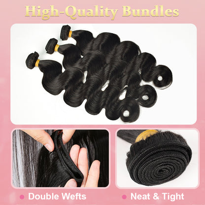 CVOHAIR  Body Wave Human Hair 3 Bundles Virgin Hair 100% Unprocessed Weave Bundles Human Hair Double Weft