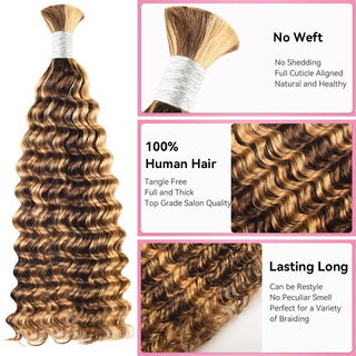 #4/27 Ombre Highlight Deep Wave Bulk Human Hair For Braiding CVOHAIR