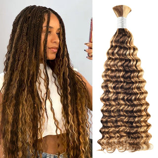 #4/27 Ombre Highlight Deep Wave Bulk Human Hair For Braiding CVOHAIR