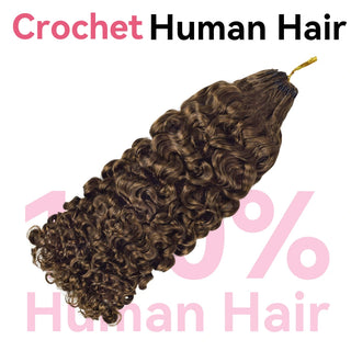#4A medium brown Burmese Curly Miracle Knots crochet human hair extensions made from 100% human hair for natural crochet braids with soft defined curls by CVOHAIR