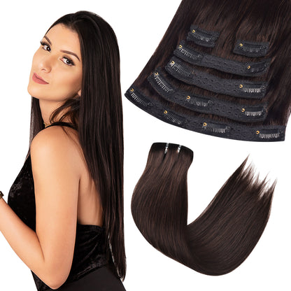 CVOHAIR Straight Human Hair Clip in Hair Extensions 100% Unprocessed Full Head Brazilian Virgin Hair Natural Black Color