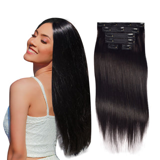 #1B 6Pcs Straight Free Shipping Clip in Hair Extensions Real Human Hair Invisible Lace Clip ins Natural Black 110G CVOHAIR