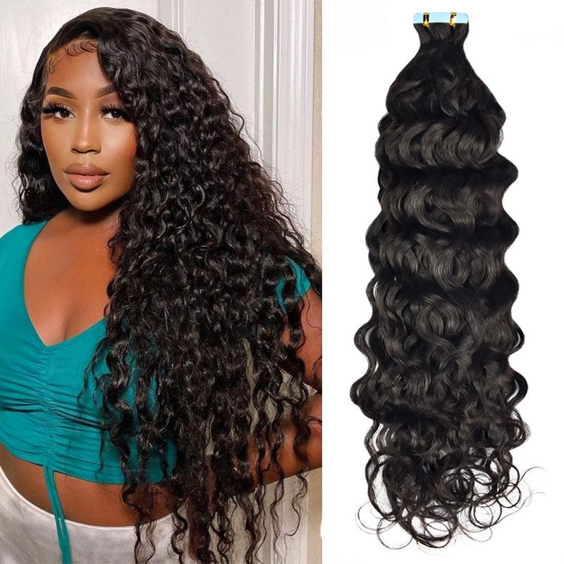 CVOHAIR Italian Curly Tape in Hair Extensions Natural Wave Virgin Human Hair Tape ins Human Hair Extensions 50g 20 Pieces