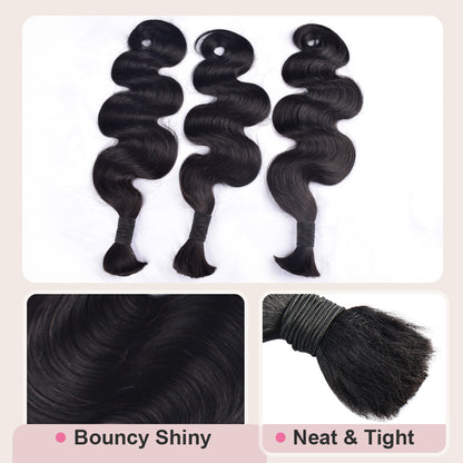 CVOHAIR 3 Pcs Body Wave Bulk Human Hair for Braiding No Weft Human Hair Extensions Natural Black 100g/Each Bundle