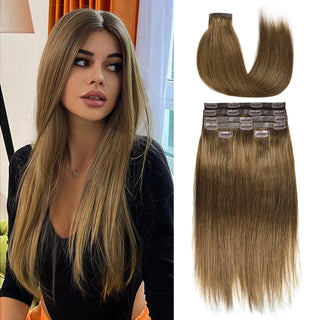 #7 Straight Free Shipping Clip in Hair Extensions Real Human Hair PU Seamless Clip ins 6Pcs 110G CVOHAIR