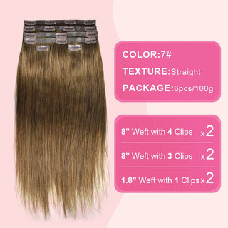 #7 Straight Free Shipping Clip in Hair Extensions Real Human Hair PU Seamless Clip ins 6Pcs 110G CVOHAIR