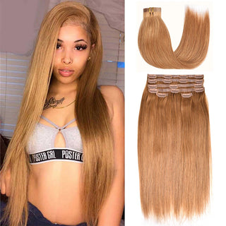 #8 Straight Flash Sale Free Shipping PU Seamless Clip ins Hair Extensions Real Human Hair 6Pcs 110G CVOHAIR