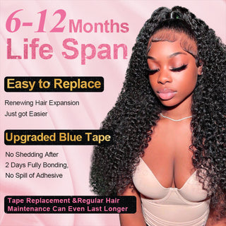 #1B Kinky Curly Tape in Hair Extensions Free Shipping Human Hair 20pcs 50g/pack Seamless Skin Weft Hair CVOHAIR