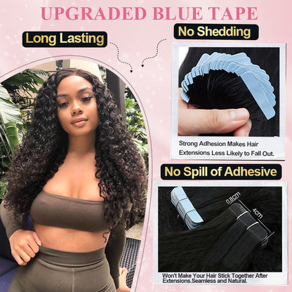 CVOHAIR Deep Curly Tape in Hair Extensions Human Hair Tape ins For Black Women Natural Black Real Hair Extensions