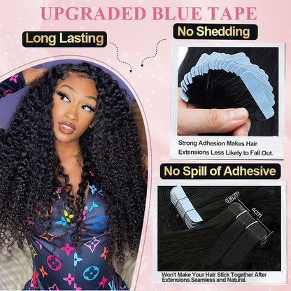 CVOHAIR Kinky Curly Tape in Hair Extensions Human Hair 20pcs 50g/pack Seamless Skin Weft Hair