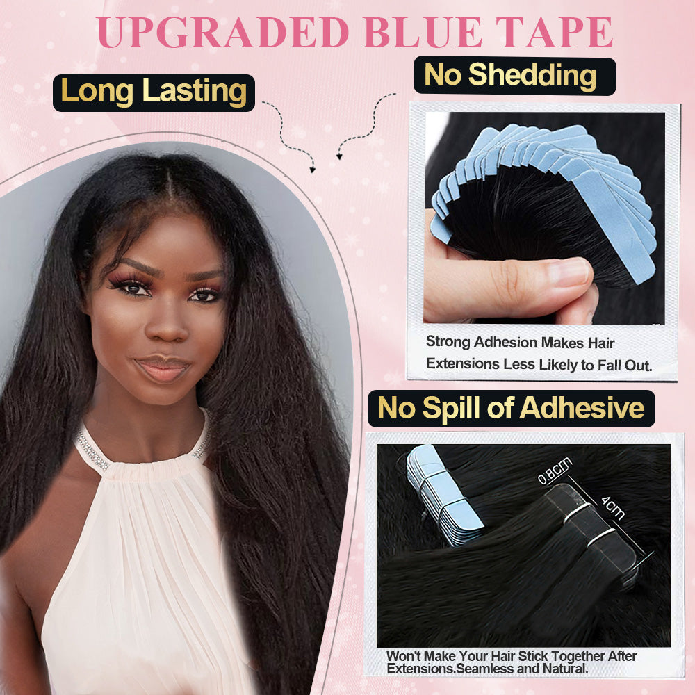 CVOHAIR Kinky Straight Tape in Hair Extensions Real Human Hair for Black Women Invisible Skin Weft Tape in Hair Extensions