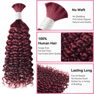 #99J Burgundy Deep Curly Hot Braids Bulk Human Hair CVOHAIR