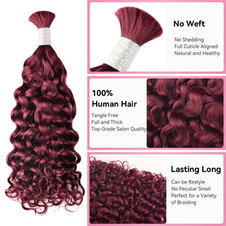 #99J Burgundy Hot Braids Bulk Human Hair Italian Curly CVOHAIR