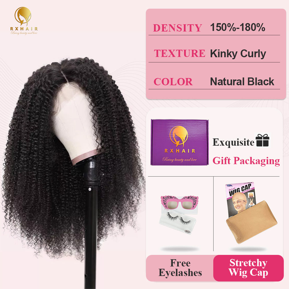 CVOHAIR Kinky Curly HD Lace Front Wigs Human Hair 200% Density Transparent Lace Frontal Wigs Pre Plucked With Baby Hair