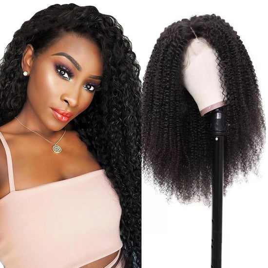 #1B Kinky Curly HD Lace Front Wigs Human Hair 200% Density Transparent Lace Frontal Wigs Pre Plucked With Baby Hair CVOHAIR