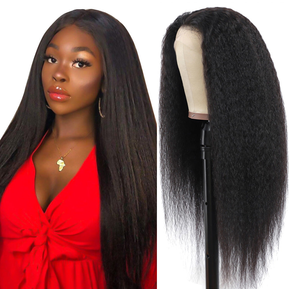 CVOHAIR Kinky Straight HD Lace Front Wigs Human Hair 200% Density Transparent Lace Frontal Wigs Pre Plucked With Baby Hair