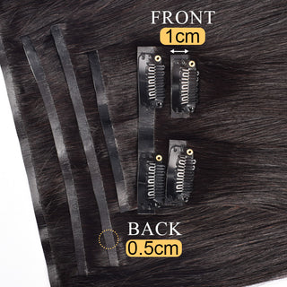 CVOHAIR 6-teiliges glattes Clip-in-Haarverlängerungsset, Echthaar, PU, ​​nahtlos, Clip-ins, Naturschwarz, 110 g