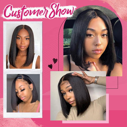 CVOHAIR Bob Straight HD Lace Front Wigs Human Hair 200% Density Transparent Lace Frontal Wigs Pre Plucked With Baby Hair