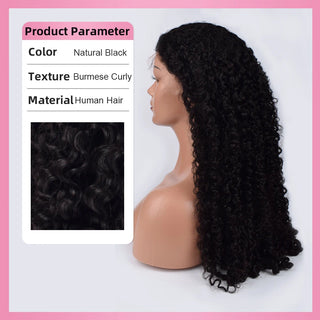 Burmese Curly Transparent Lace 13*4 Full Frontal Wig 200% Density Pre Plucked 100% Human Hair CVOHAIR