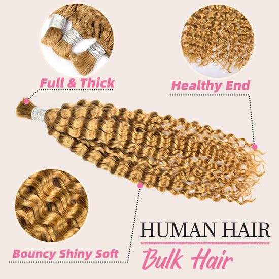#27 Honey Blonde Boho Braids Deep Curly No Weft Bulk Hair for Human Hair Cvohair