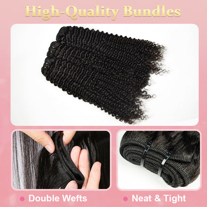 CVOHAIR Kinky Curly Human Hair Weave 3 Bundles 100% Unprocessed Hair Weft Extensions Natural Black Color