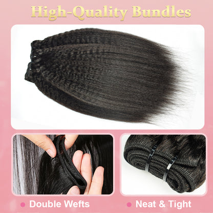 CVOHAIR Kinky Straight Human Hair 3 Bundles 100% Unprocessed Virgin Human Hair Weave Extensions Natural Color