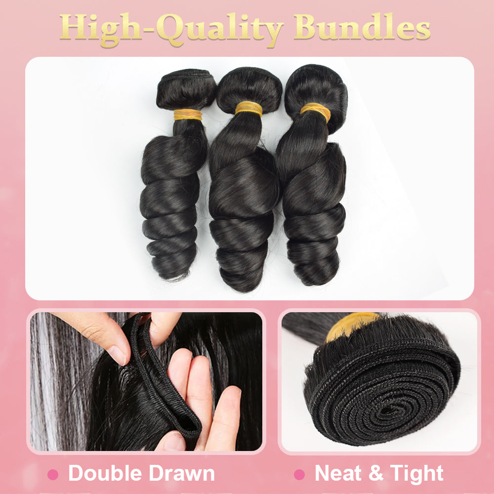 CVOHAIR Loose Wave Human Hair Weave 3 Bundles 100% Unprocessed Virgin Brazilian Remy Hair Bundles Natural Color