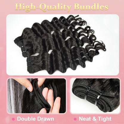 CVOHAIR Loose Deep Wave Bundles Human Hair 3 Bundles Brazilian Virgin Human Hair Weave Bundles Natural Black Color