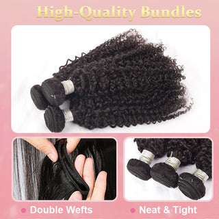 #1B Jerry Curly Human Hair Bundles Brazilian Virgin Weave Hair CVOHAIR