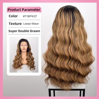 T1BP4/27 Super Double Drawn Loose Wave Luxury Wig With Baby Hair CVOHAIR