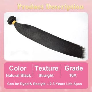 #1B Straight Hair 10A 3 Bundles 100% Unprocessed Brazilian Virgin Human Hair Weave Bundles for Black Women CVOHAIR