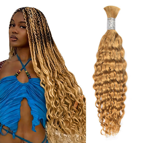 #27 Honey Blonde Boho Braids Water Wave No Weft Bulk Hair for Human Hair Cvohair