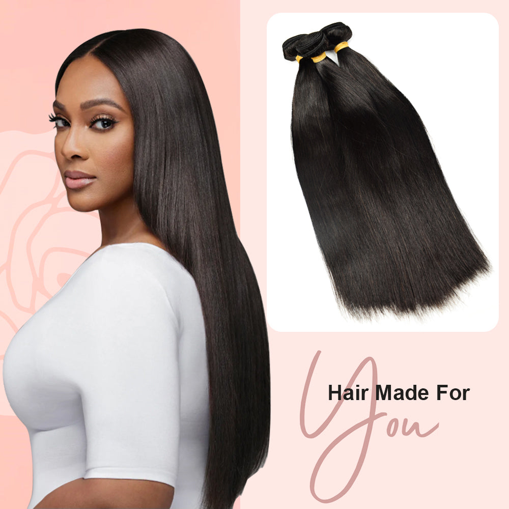CVOHAIR Straight Hair 3 Bundles 100% Unprocessed Brazilian Virgin Human Hair Weave Bundles for Black Women
