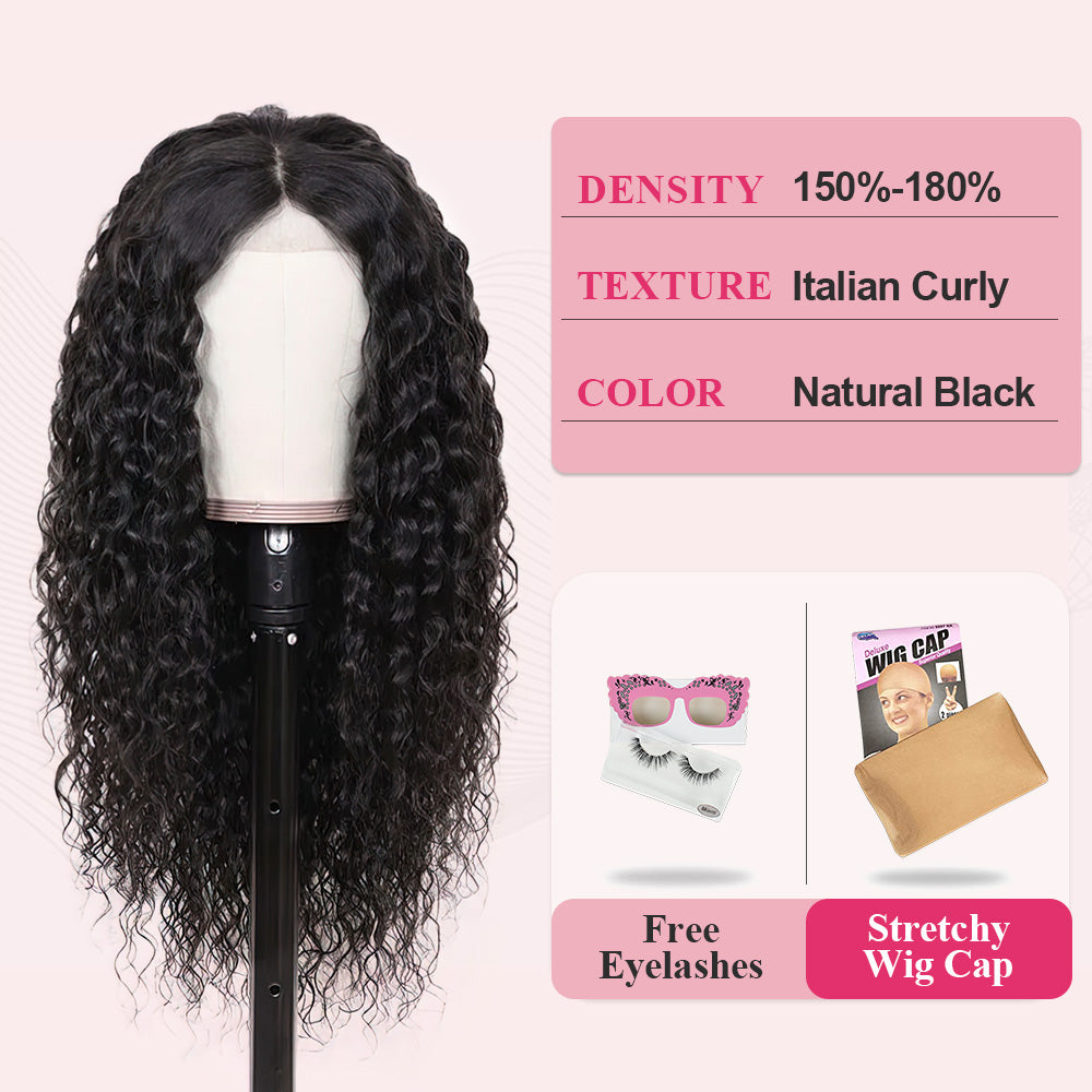 CVOHAIR – perruque Lace Frontal Wig naturelle italienne bouclée HD, cheveux naturels, densité 200%, pre-plucked, avec Baby Hair