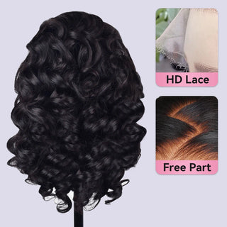 Bouncy Wave HD Lace Frontal Wigs Human Hair 200% Density Pre Plucked With Baby Hair CVOHAIR