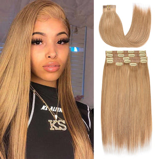 #18 Straight Flash Sale Free Shipping PU Seamless Clip ins Hair Extensions Real Human Hair 6Pcs 110G CVOHAIR