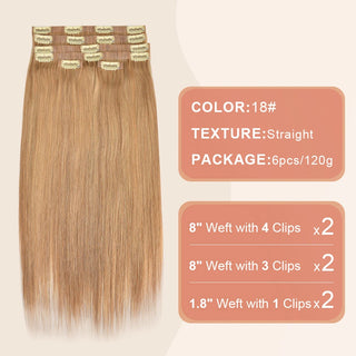 #18 Straight Flash Sale Free Shipping PU Seamless Clip ins Hair Extensions Real Human Hair 6Pcs 110G CVOHAIR