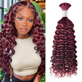 #99J Deep Curly Burgundy 100% Human Hair Braid Styles CVOHAIR