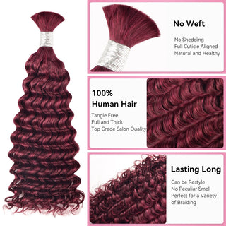 #99J Deep Wave Burgundy 100% Human Hair Braid Styles CVOHAIR