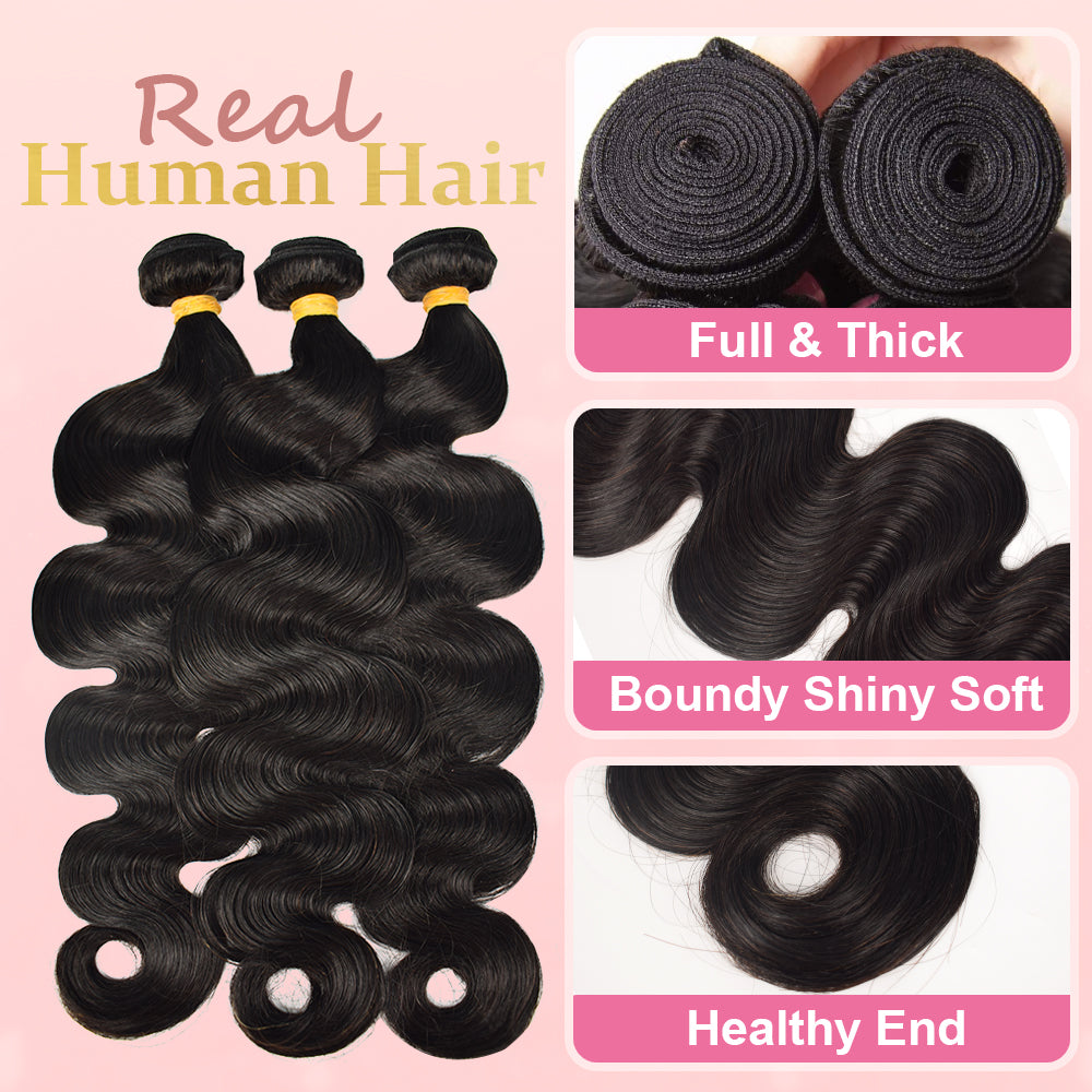 CVOHAIR  Body Wave Human Hair 3 Bundles Virgin Hair 100% Unprocessed Weave Bundles Human Hair Double Weft